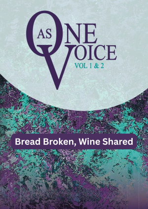 A Purple Cover Image of As One Voice VOLUME 1 and 2, with the title Bread Broken, Wine Shared.